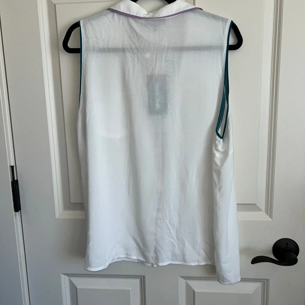 NWT ModCloth Sleeveless Collared V-Neck Button Down‎ Color Trim Blouse Size XL